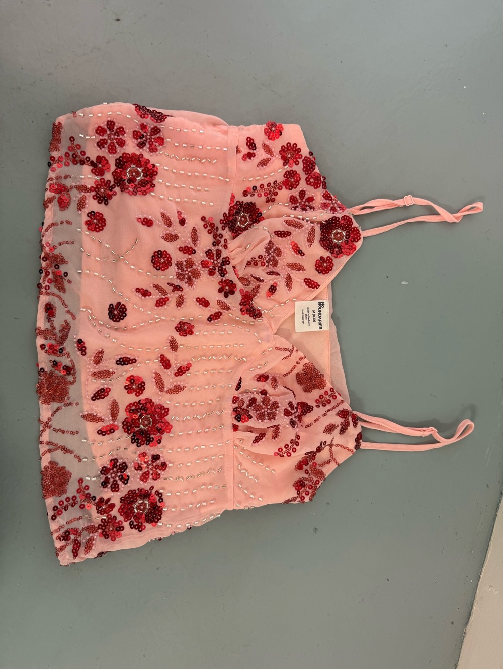 No Boundaries Pink Sequin Floral Cropped Tank Top